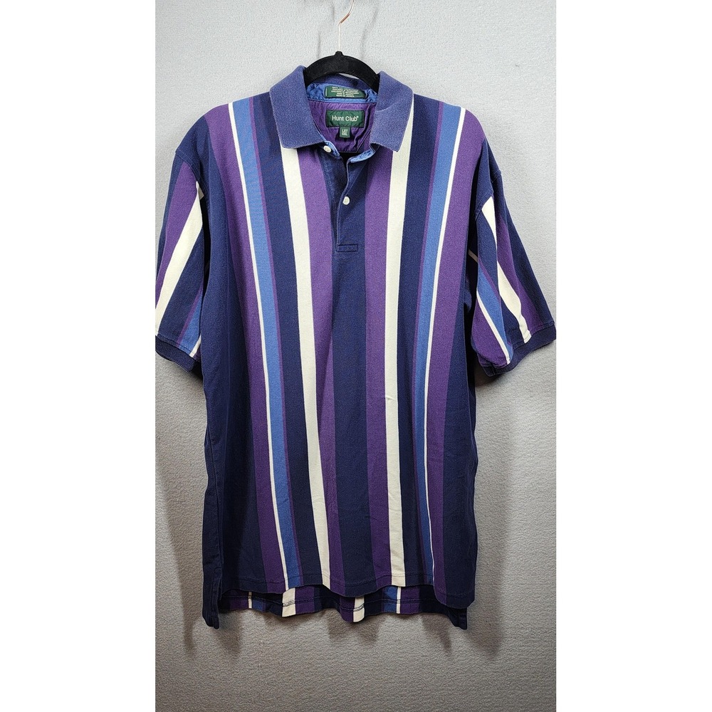 Vintage Hunt Club Shirt Mens LXT Purple Blue Striped Polo‎ Cotton 90s